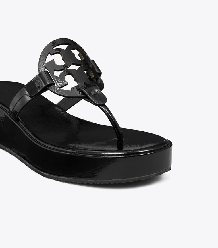 Tory Burch designer sandals Miller Patent Wedge Sandal in PERFECT BLACK angle
