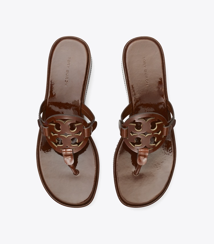 Tory Burch designer sandals Miller Patent Wedge Sandal in RUSSET BROWN overhead