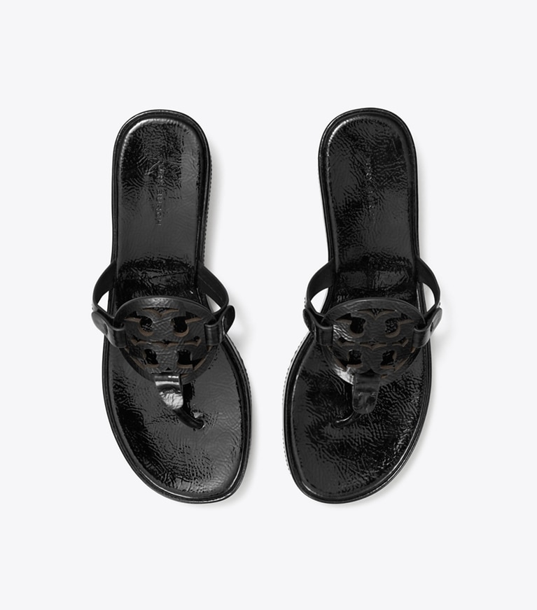 Tory Burch designer sandals Miller Patent Wedge Sandal in PERFECT BLACK angle