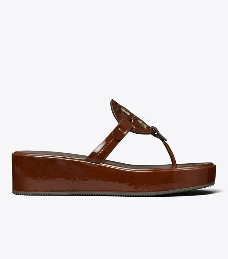 Tory Burch designer sandals Miller Patent Wedge Sandal in RUSSET BROWN side