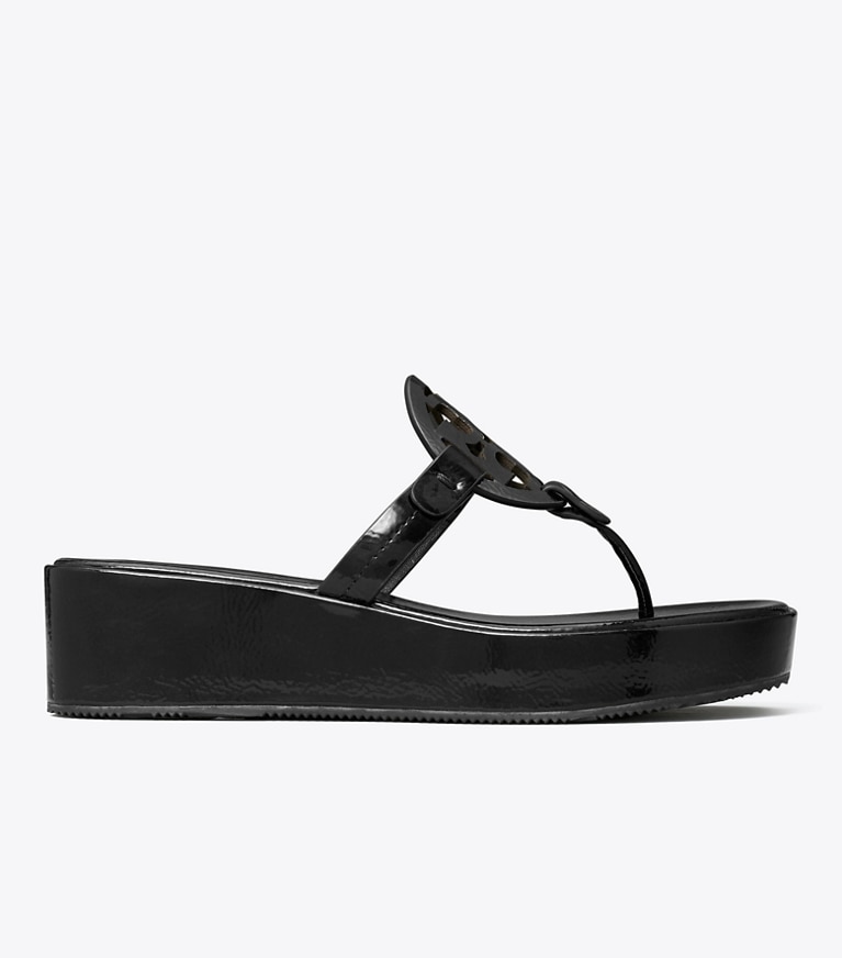 Tory Burch designer sandals Miller Patent Wedge Sandal in PERFECT BLACK angle