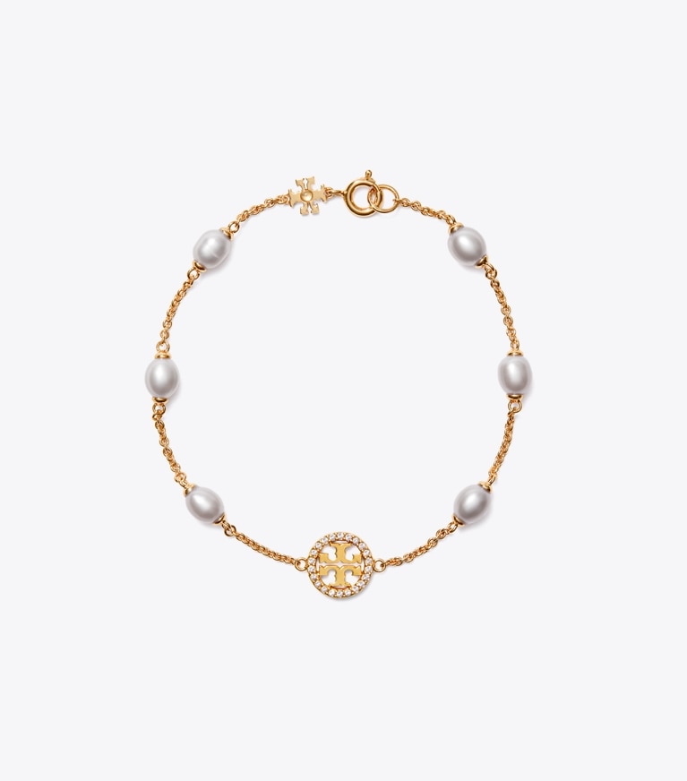 Tory Burch designer jewelry boxes Miller Pavé Bracelet & Stud Earring Gift Set in Tory Gold / Crystal front