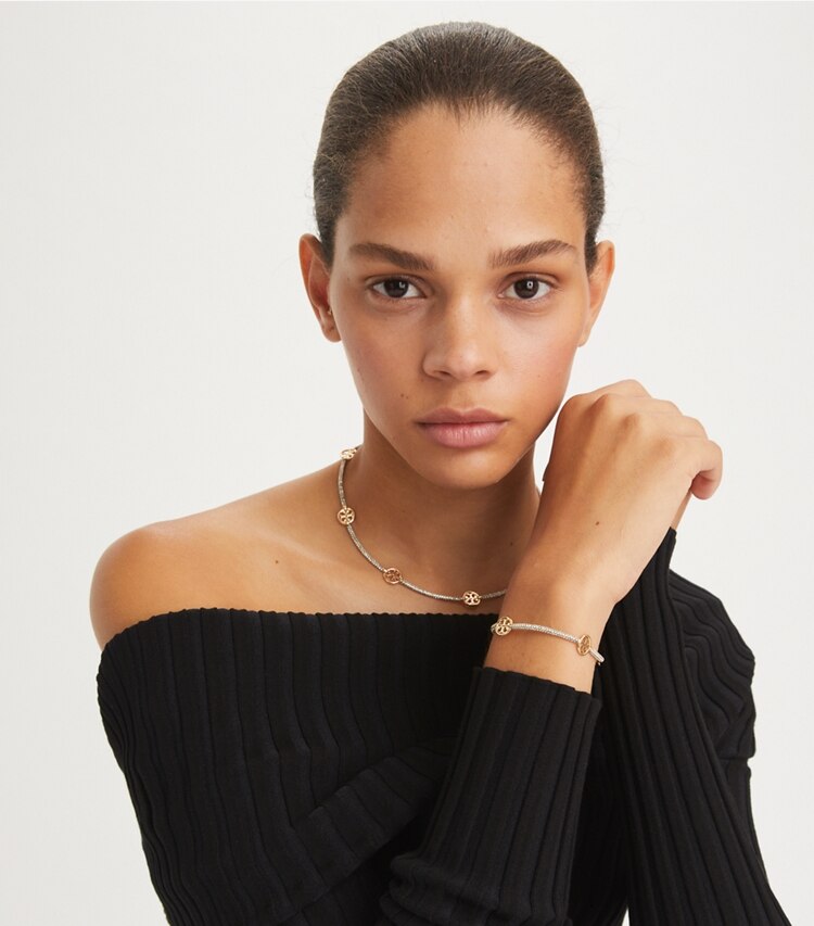 Tory Burch designer bracelets Miller Pavé Bracelet in Tory Gold / Crystal accessory on model