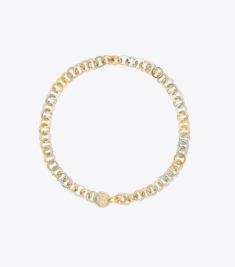 Tory Burch designer necklaces Miller Pavé Chain Necklace in Tory Gold / Tory Silver / Crystal front