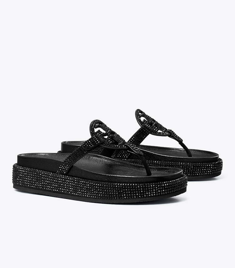 Tory Burch designer sandals Miller Pavé Cloud Sandal in PERFECT BLACK / PERFECT BLACK angle