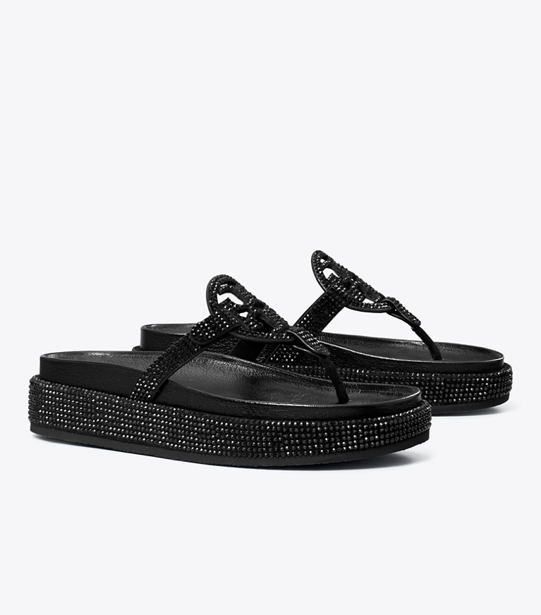 Tory Burch designer sandals Miller Pavé Cloud Sandal in PERFECT BLACK / PERFECT BLACK angle