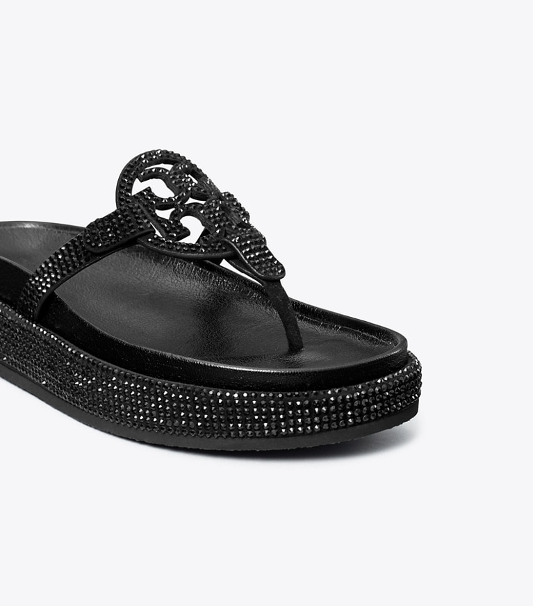 Tory Burch designer sandals Miller Pavé Cloud Sandal in PERFECT BLACK / PERFECT BLACK angle