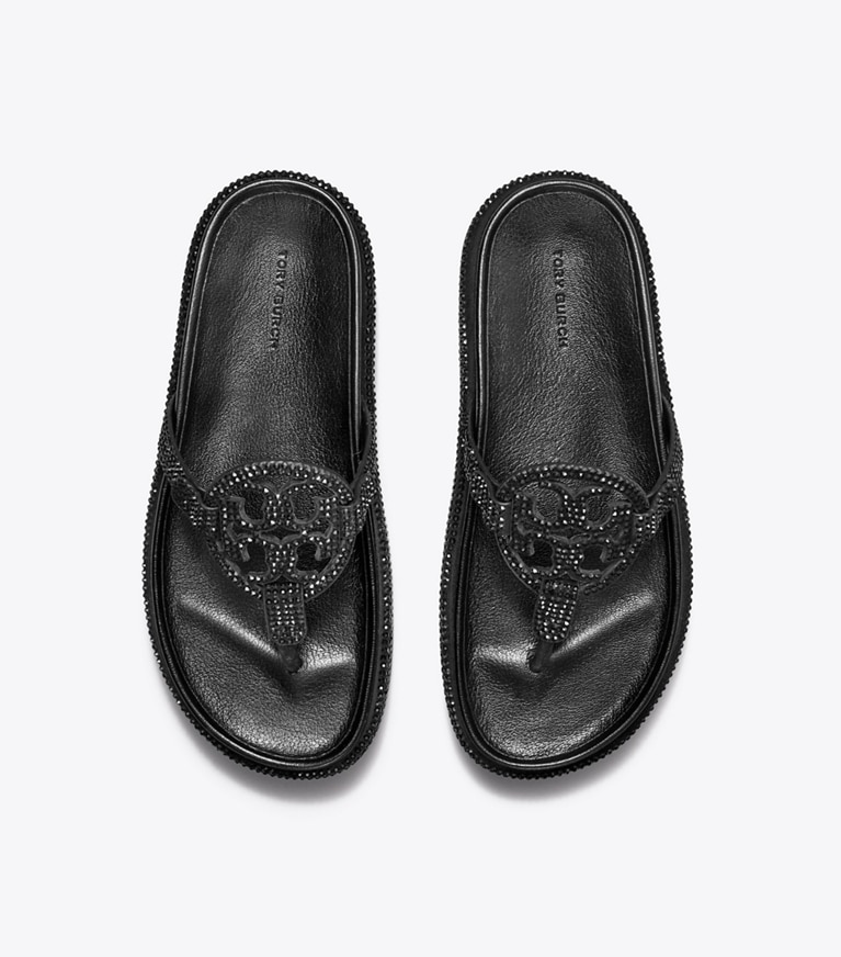 Tory Burch designer sandals Miller Pavé Cloud Sandal in PERFECT BLACK / PERFECT BLACK angle