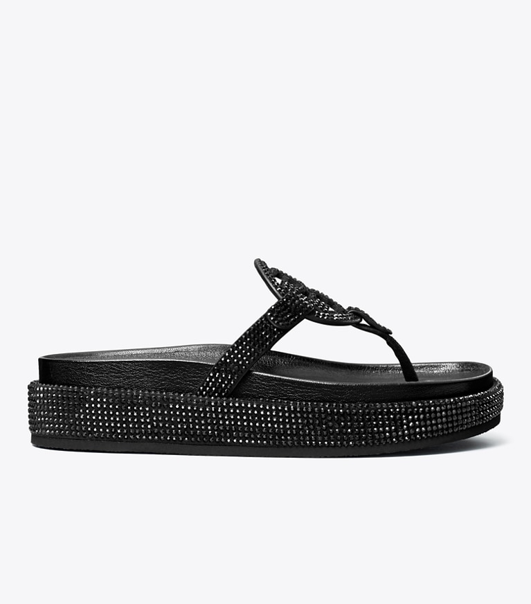 Tory Burch designer sandals Miller Pavé Cloud Sandal in PERFECT BLACK / PERFECT BLACK angle