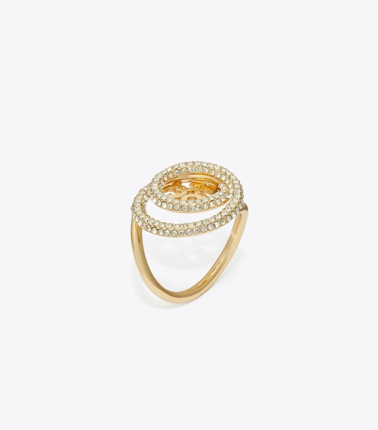 Tory Burch designer rings Miller Pavé Double Ring in Tory Gold / Crystal angle