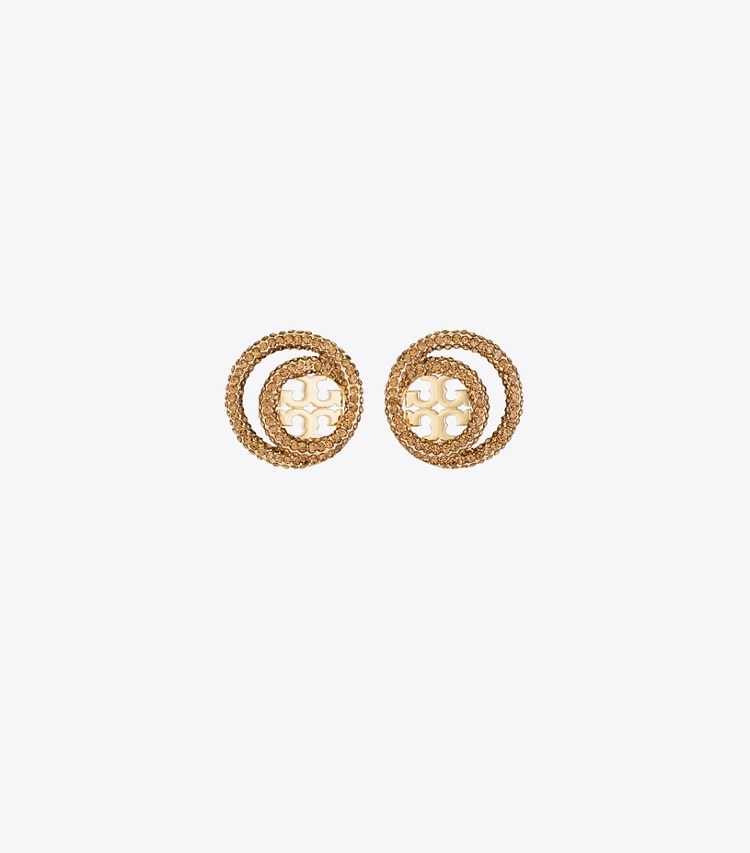 Tory Burch designer earrings Miller Pavé Double Ring Stud in Tory Gold / Smoky Topaz front