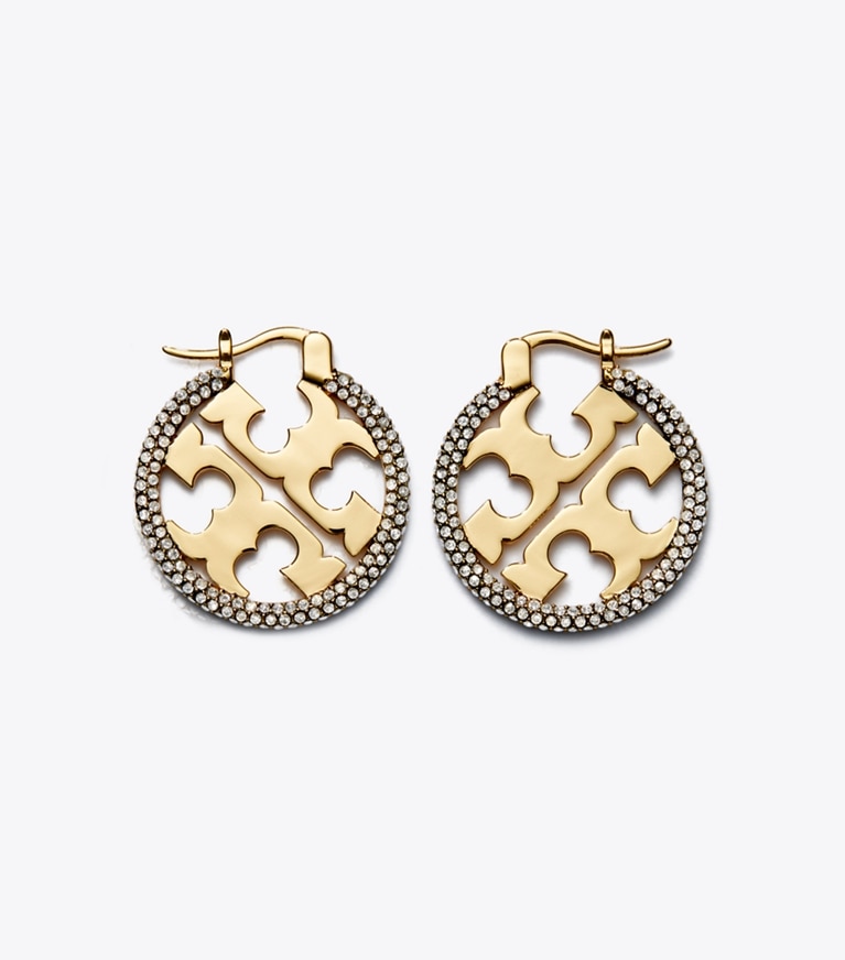 Tory Burch designer earrings Miller Pavé Hoop Earring in Tory Gold / Crystal front