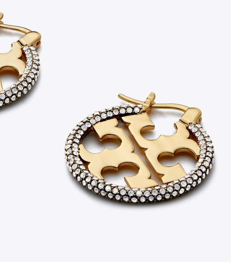 Tory Burch designer earrings Miller Pavé Hoop Earring in Tory Gold / Crystal detail
