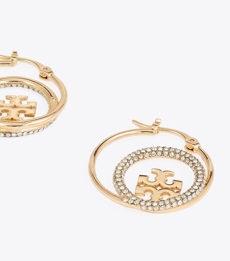 Tory Burch designer earrings Miller Pavé Hoop Earring in Tory Gold / Crystal detail