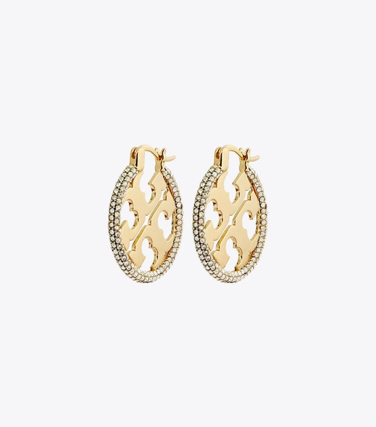 Tory Burch designer earrings Miller Pavé Hoop Earring in Tory Gold / Crystal front