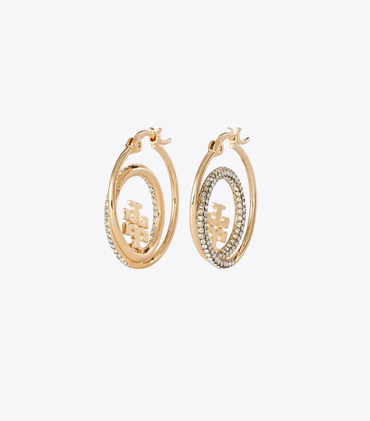 Tory Burch designer earrings Miller Pavé Hoop Earring in Tory Gold / Crystal front