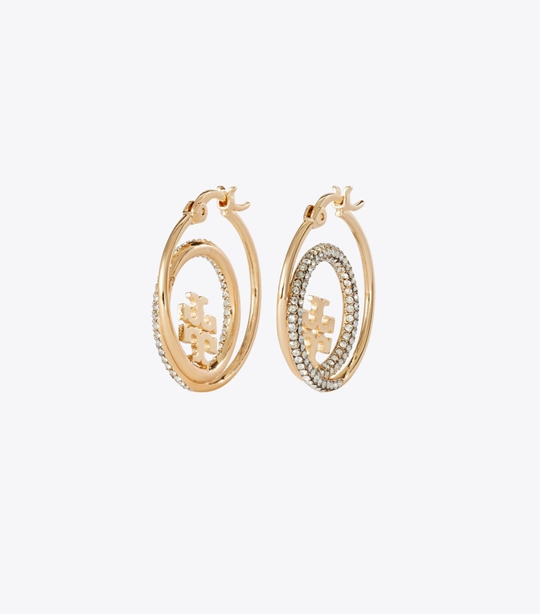 Tory Burch designer earrings Miller Pavé Hoop Earring in Tory Gold / Crystal front