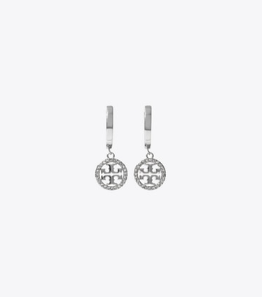 Tory Burch designer イヤリング＆ピアス ミラー パヴェ フープ ピアス in Tory Silver / Crystal front