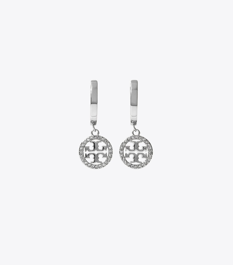Tory Burch designer イヤリング＆ピアス ミラー パヴェ フープ ピアス in Tory Silver / Crystal front