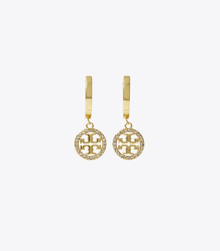 Tory Burch designer earrings Miller Pavé Hoop Earrings in Tory Gold / Crystal front