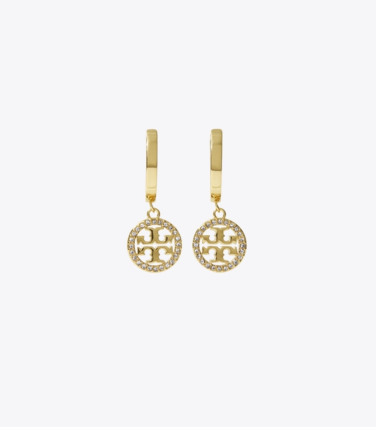 Tory Burch designer earrings Miller Pavé Hoop Earrings in Tory Gold / Crystal front