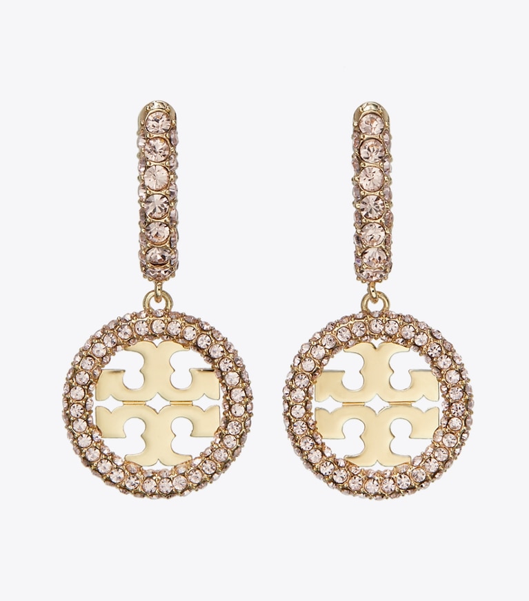 Tory Burch designer earrings Miller Pavé Huggie Hoop Earring in Tory Gold / Rose front