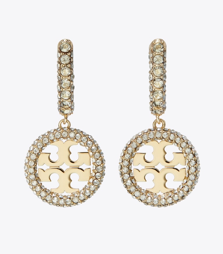 Tory Burch designer boucles d'oreilles Miller Pavé Huggie Hoop Earring in Tory Gold / Crystal front