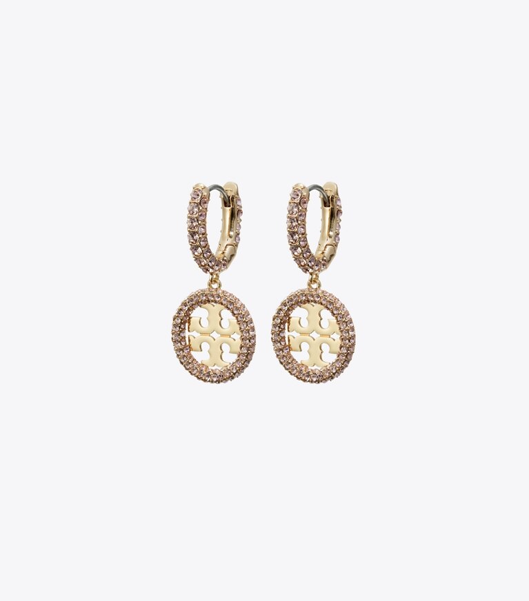 Tory Burch designer earrings Miller Pavé Huggie Hoop Earring in Tory Gold / Rose front
