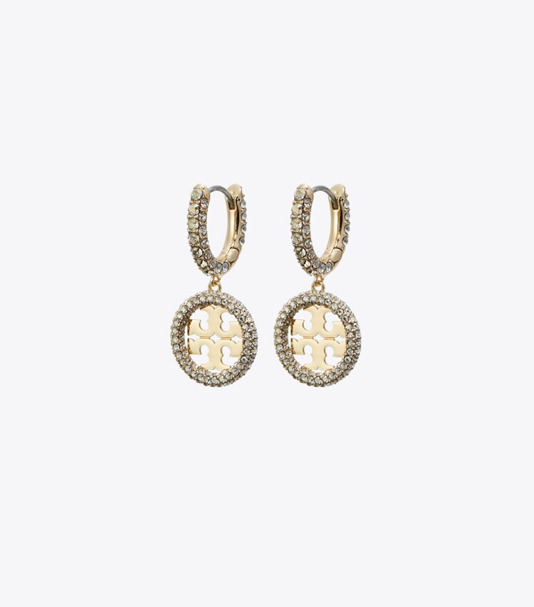Tory Burch designer boucles d'oreilles Miller Pavé Huggie Hoop Earring in Tory Gold / Crystal front