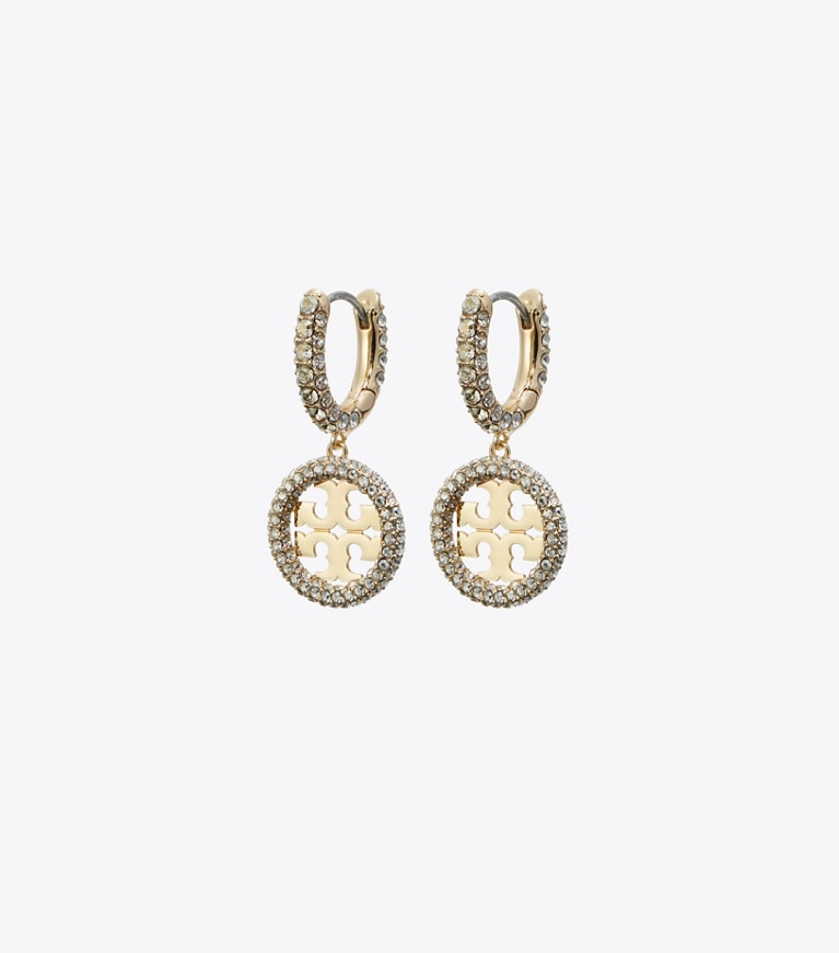 Tory Burch designer boucles d'oreilles Miller Pavé Huggie Hoop Earring in Tory Gold / Crystal front
