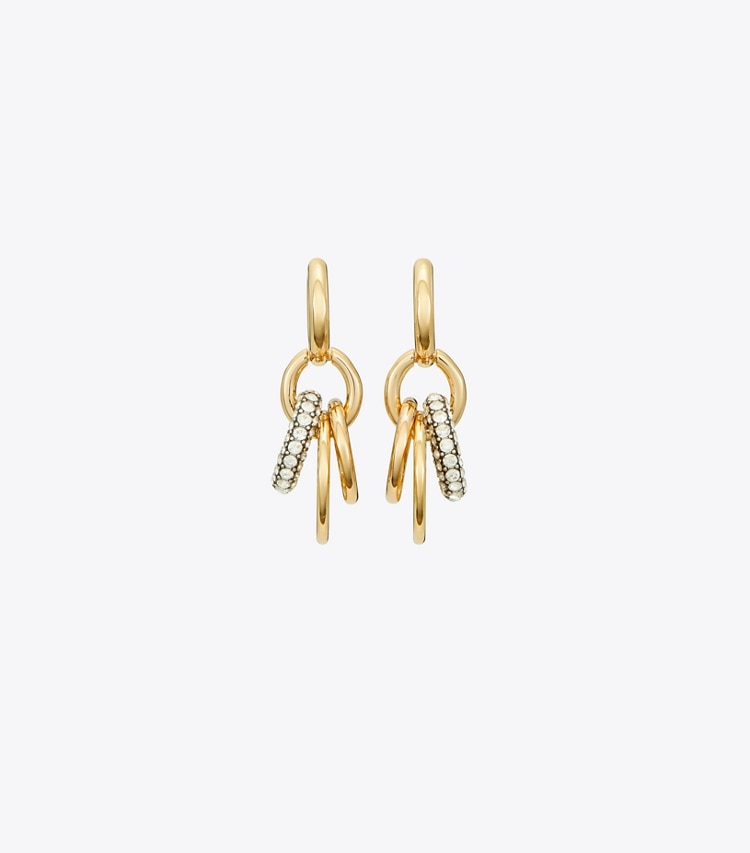 Tory Burch designer earrings Miller Pavé Interlocking Earring in Tory Gold / Crystal detail