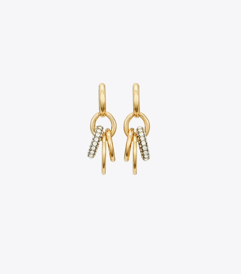Tory Burch designer earrings Miller Pavé Interlocking Earring in Tory Gold / Crystal front
