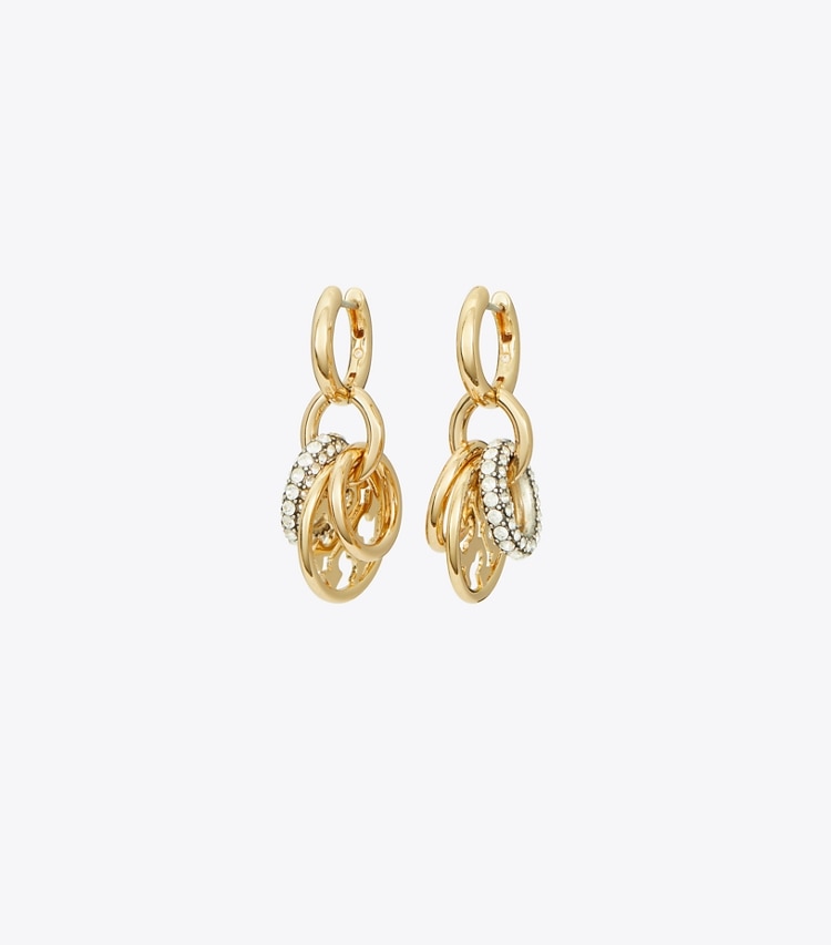Tory Burch designer earrings Miller Pavé Interlocking Earring in Tory Gold / Crystal front