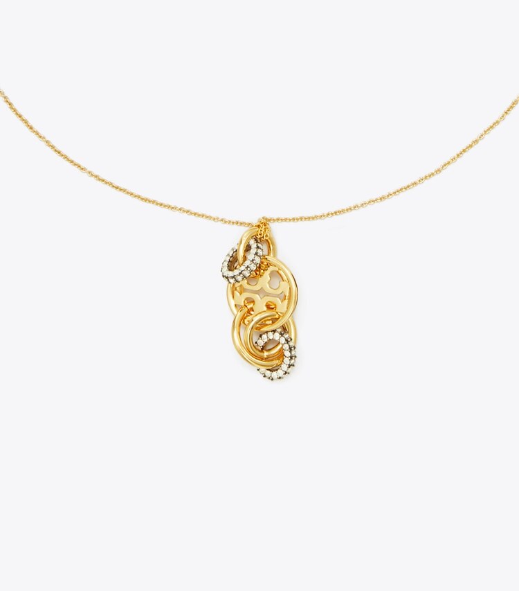 Tory Burch designer necklaces Miller Pavé Interlocking Pendant in Tory Gold / Crystal detail