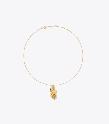 Tory Burch designer necklaces Miller Pavé Interlocking Pendant in Tory Gold / Crystal front