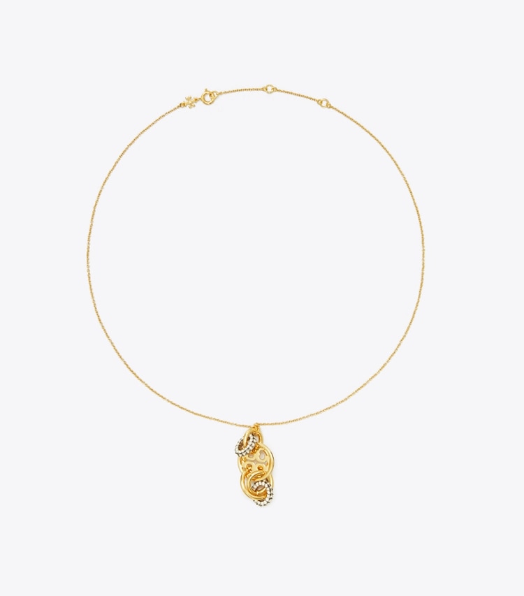 Tory Burch designer necklaces Miller Pavé Interlocking Pendant in Tory Gold / Crystal front