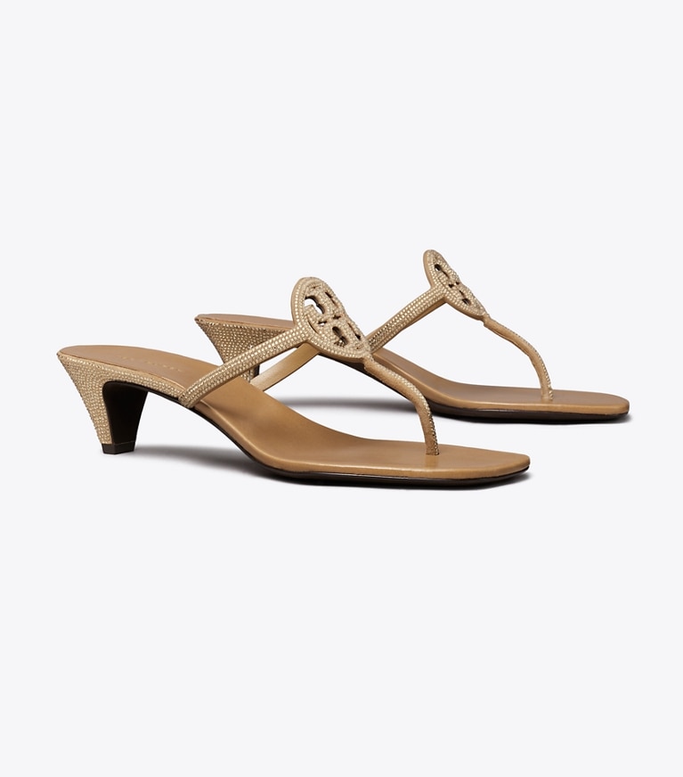 Tory Burch designer sandals Miller Pavé Kitten Heel in MUSHROOM angle