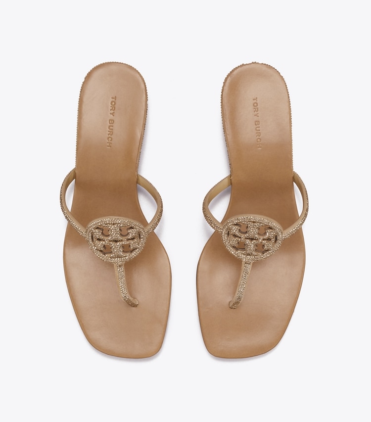 Tory Burch designer sandals Miller Pavé Kitten Heel in MUSHROOM overhead