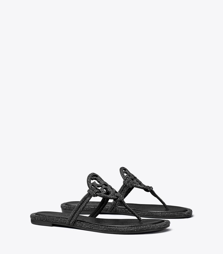 Tory Burch designer sandals Miller Pavé Knotted Sandal in PERFECT BLACK angle