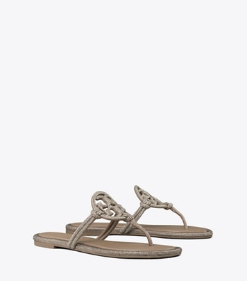 Tory Burch designer sandals Miller Pavé Knotted Sandal in DARK CLAY angle