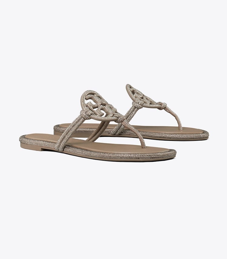 Tory Burch designer サンダル ミラー パヴェ ノット サンダル in DARK CLAY angle