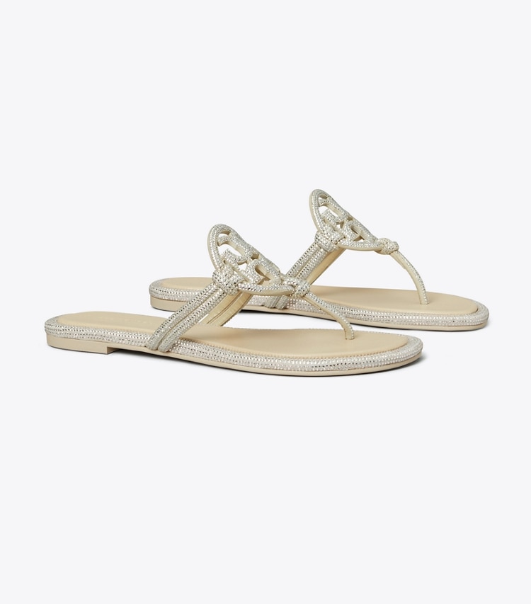 Tory Burch designer sandals Miller Pavé Knotted Sandal in STONE GRAY angle