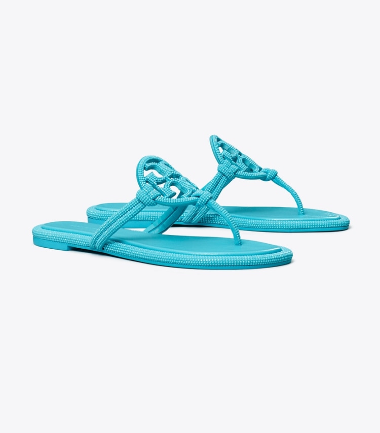 Tory Burch designer sandals Miller Pavé Knotted Sandal in SOFT TURQUOISE angle