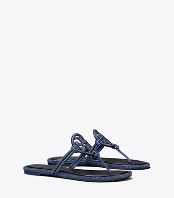 Tory Burch designer sandals Miller Pavé Knotted Sandal in PERFECT NAVY angle