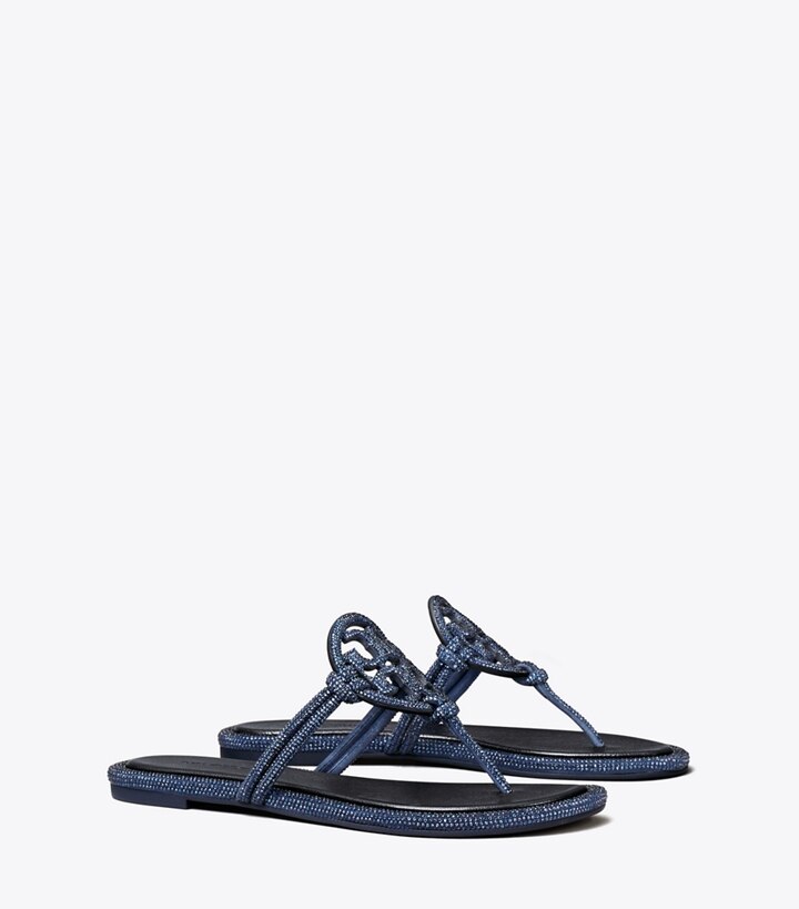 Tory Burch designer sandals Miller Pavé Knotted Sandal in PERFECT NAVY angle