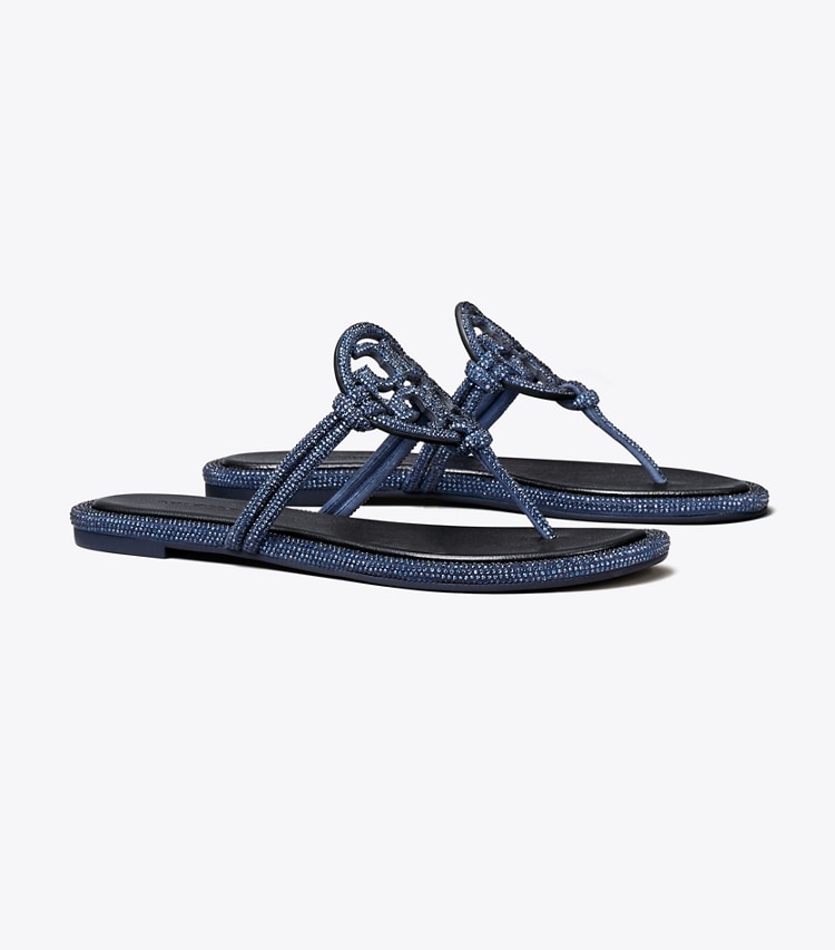 Tory Burch designer sandals Miller Pavé Knotted Sandal in PERFECT NAVY angle