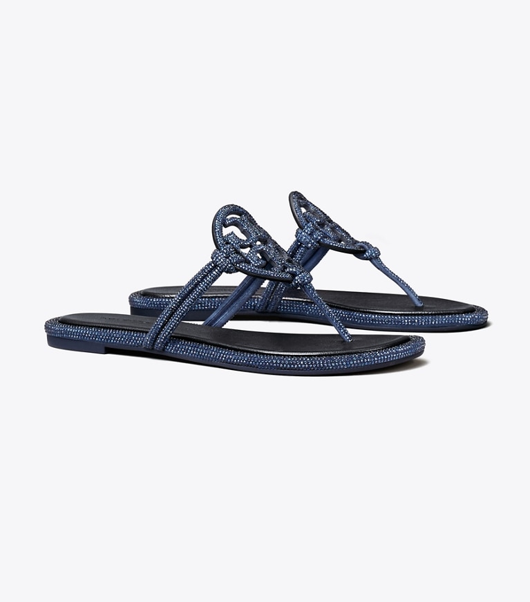Tory Burch designer sandals Miller Pavé Knotted Sandal in PERFECT NAVY angle