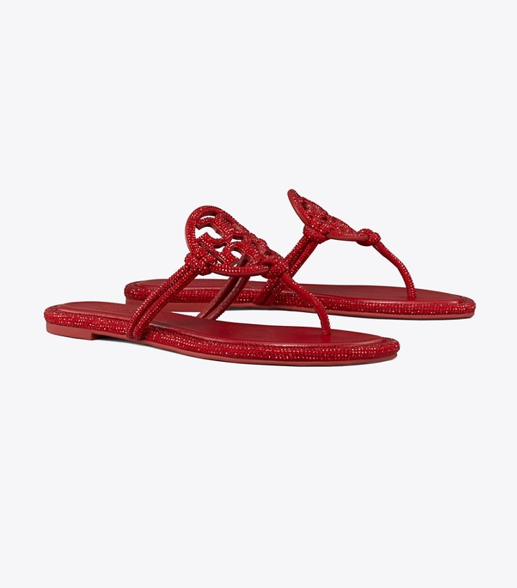 Tory Burch designer sandals Miller Pavé Knotted Sandal in RUBY angle