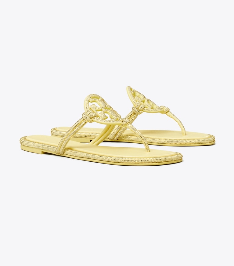 Tory Burch designer sandals Miller Pavé Knotted Sandal in MATTE SUN angle