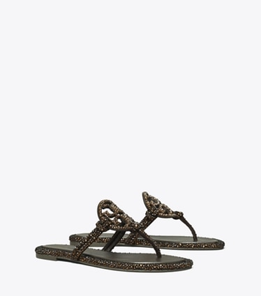 Tory Burch designer sandals Miller Pavé Knotted Sandal in COCOA angle
